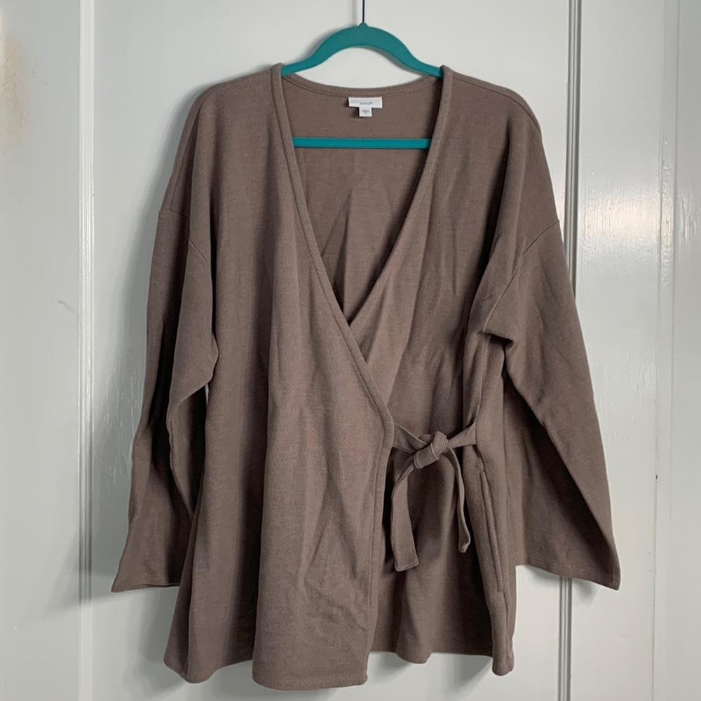 Pure Jill Taupe wrap sweater XL
